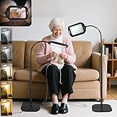 10X Rectangle Magnifying Glass with Light and Floor Stand, Flexible Gooseneck Floor Lamp, 6.3X 4.3 Lighted Magnifier Hands Free with 5 Color Mode Stepless Dimmable, Clamp for Close Work Sewing Repair