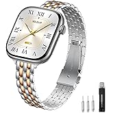 SOLOLUP Slim Metal Band Compatible With Apple Watch Bands for Women Series 11 10 9 8 7 6 5 4 3 SE 3/2/1,Thin Dressy Stainless Steel Elegant Strap for iWatch Bands 38mm 40mm 41mm 42mm,Silver-RoseGold