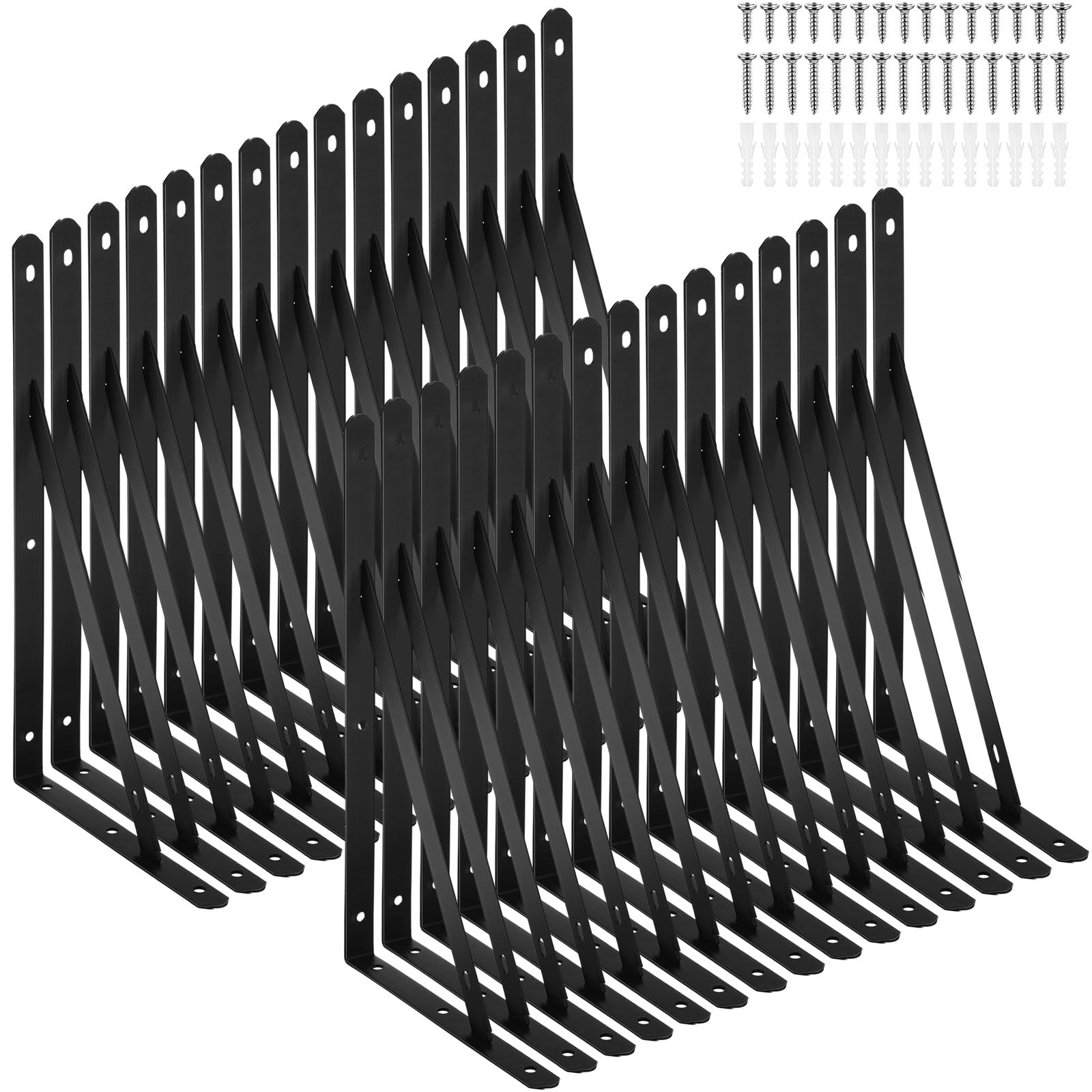 Photo 1 of Nuogo 30 Pack Heavy Duty Shelf Brackets Bulk Metal Floating Shelving Support Wall Mounted 90 Degree Triangle Corner L Brackets for Garage with Hardware, Black (11.5 Inch)