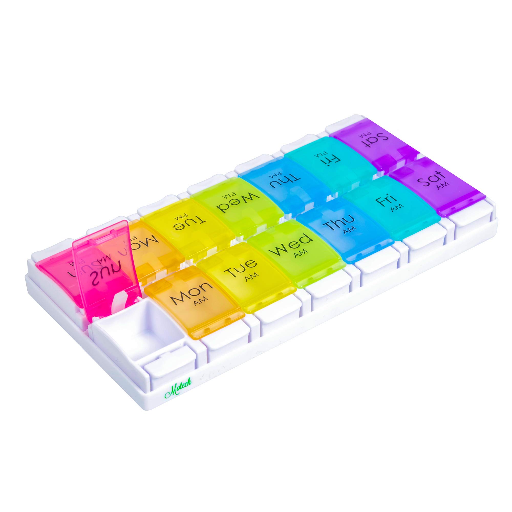 Motech Large 7 Day Pill Organizer AM PM Push Button Pill Case 2 Times a