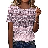 TCOT Women's Tops Summer Short Sleeve Crew Neck Shirts Dressy Casual Blouses for Women S-3XL