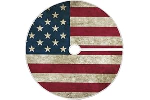 Qilmy American Flag Christmas Tree Skirt Double Layers Fine Tree Skirt for Christmas Handicraft for Holiday Party, New Year Festive Decoration 48 Inches