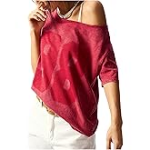 RoseSeek Women's Off The Shoulder Vintage Tees Summer Short Sleeve Baggy Shirts Streetwear