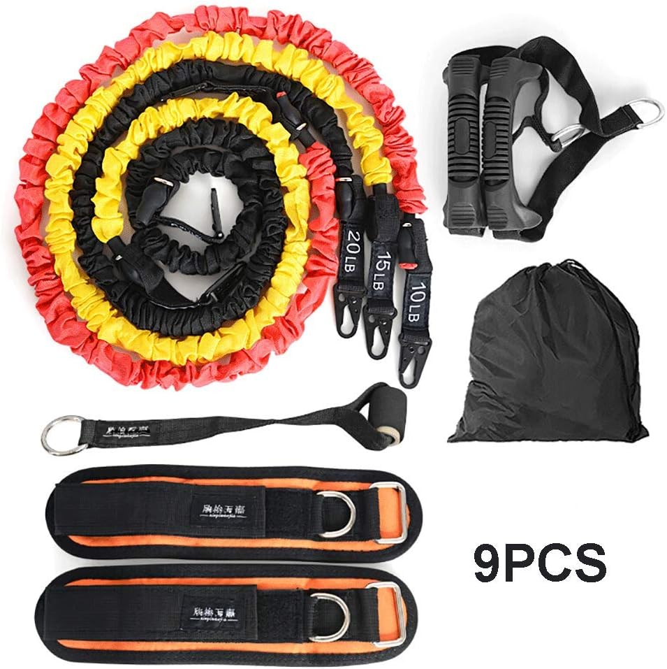 CXLT Exercise Resistance Bands Set, Elastic Pull Rope Fitness Stretch Workout Bands with Fitness Tubes, Foam Handles, Ankle Straps, Door Anchor for Home Gym Fitness,for Men Women,A:9PCS(45LB)