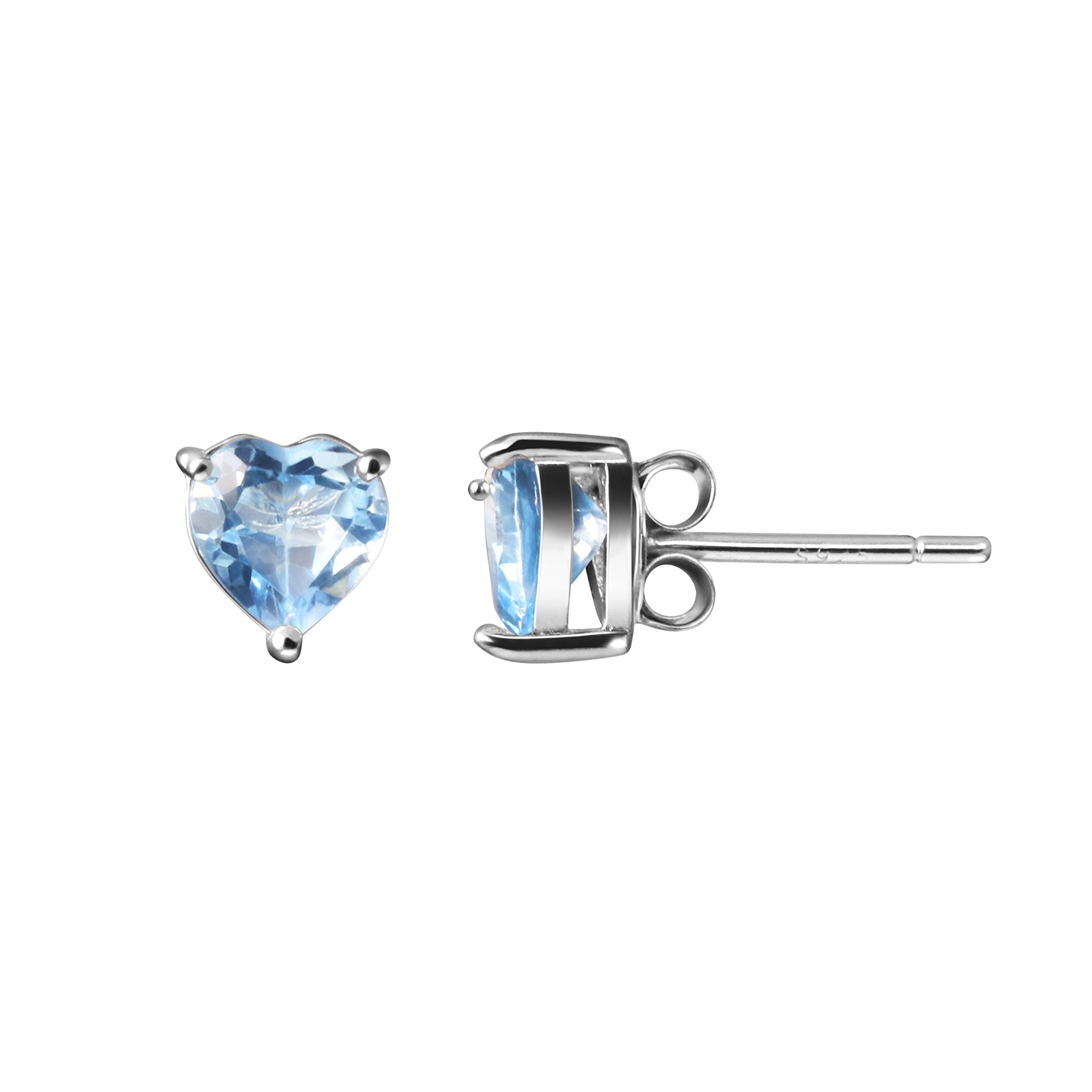 7924 Franki Baker Dainty Natural Swiss Blue Topaz Gemstone Heart Stud Earrings 925 Sterling Silver.