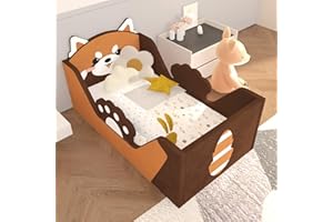 weeonekids Toddler Bed, Child Bed for Kids with Extra Safty Broad, Standard Crib Size AnimalToddler Bed, Certified Fabric Toddler Beds,Toddler Floor Beds (Redpanda)