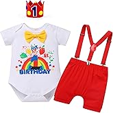 ODASDO Baby Boy Circus 1st Birthday Cake Smash Outfit Carnival Clown Party Clothes Romper Shorts Suspenders Headband Set