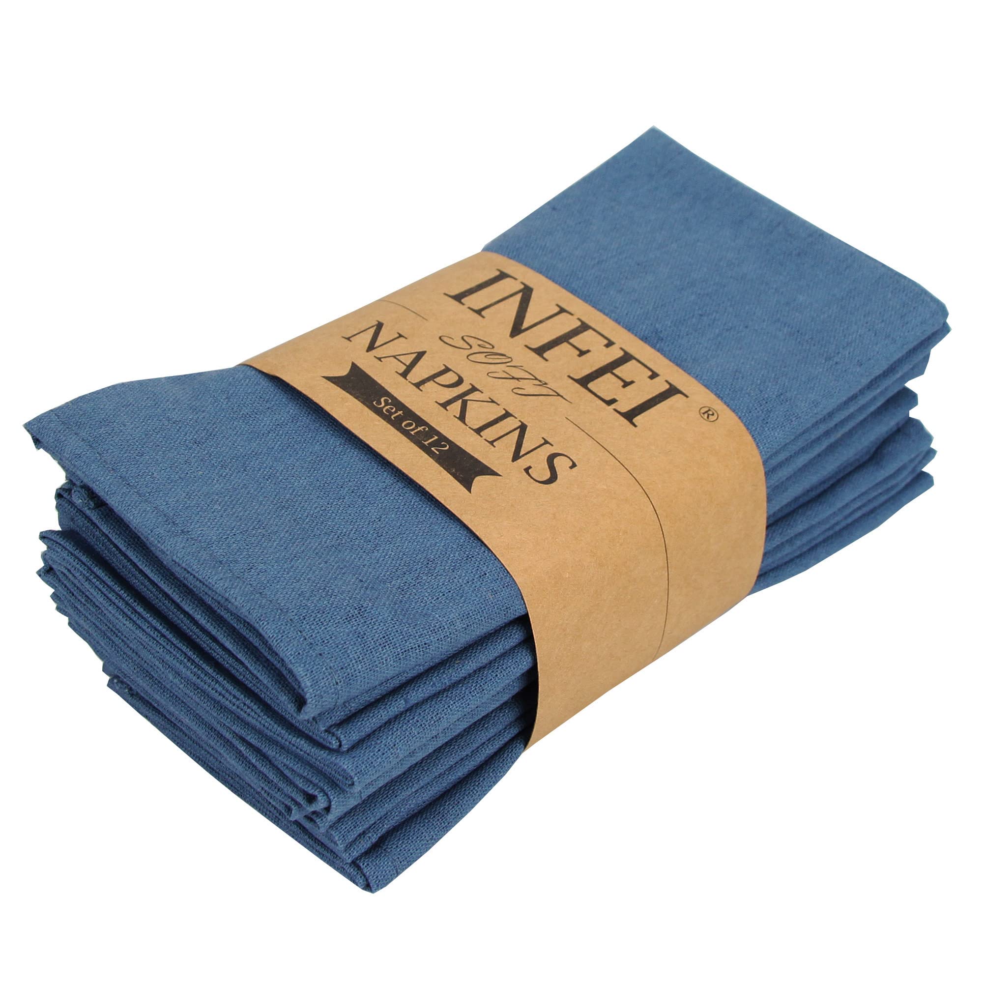 INFEI Cloth Napkin, Set of 12 (40 x 40 cm), Cotton Linen Blend, Aegean, For Events & Home Use