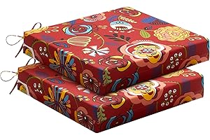 downluxe Outdoor Chair Cushions Set of 2 for Patio Furniture, Waterproof Square Corner Patio Chair Cushions with Ties, Memory Foam Outdoor Seat Cushion, 18.5" X 16" X 3", Sonia Scarlet