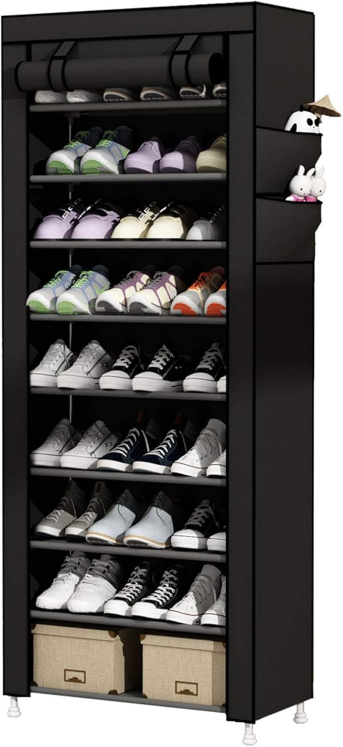hypebeast shoe shelf on Amazon Com Udear 9 Tier Shoe Rack With Dustproof Cover Shoe Shelf Storage Organizer Black Home Kitchen