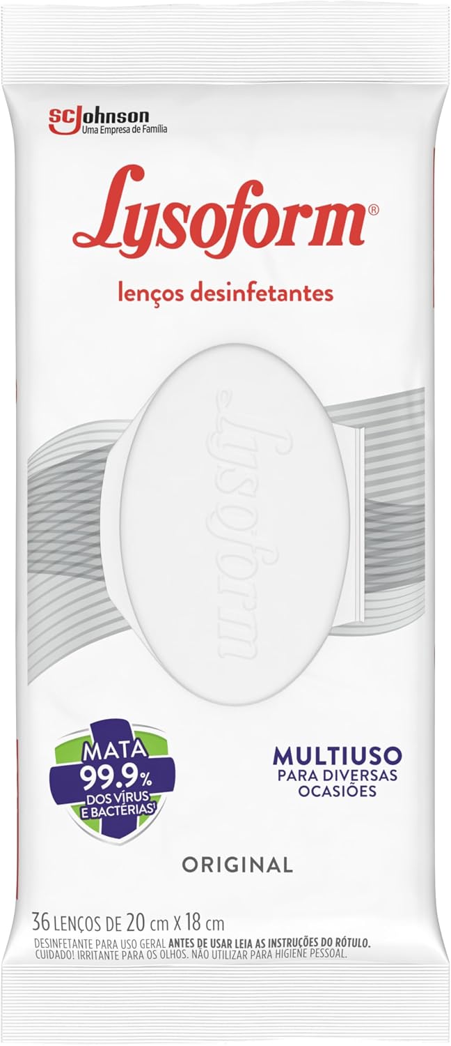 Lysoform Original, Lenço Umedecido Desinfetante, Multisuso, Desinfecção e Limpeza, 36 unidades