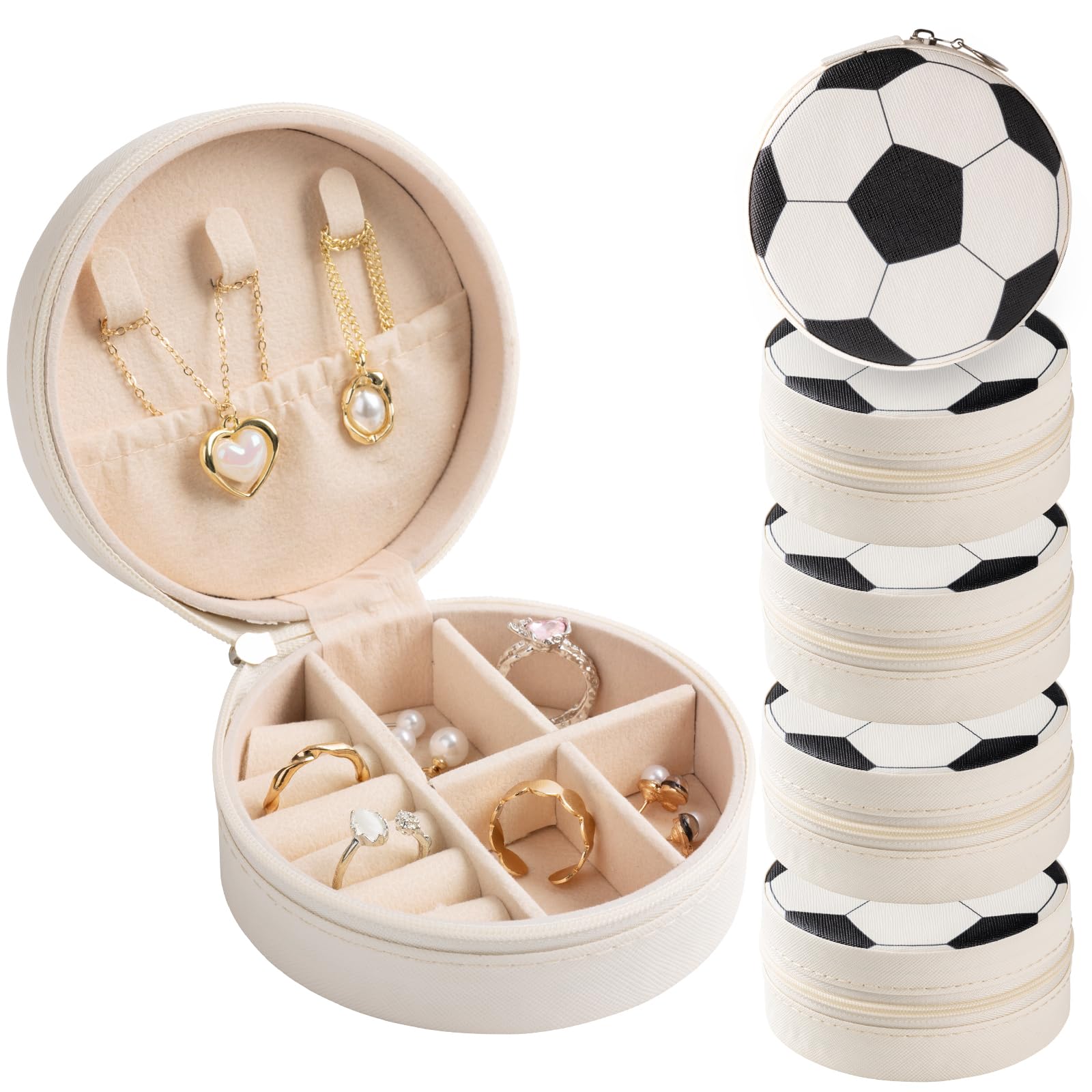 Photo 1 of 6 Pack Soccer Mini Travel Jewelry Case Round Black and White Soccer Stuff Portable Jewelry Organizer Storage Case for Christmas Graduation Sports Team Club Birthday Goodie Favors Gifts (Soccer)