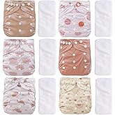 CoolaPeach 12 Set Reusable Adjustable Cloth Diapers for Newborn to 0-3 Years,One Size Washable Pocket Nappy Covers for Baby Girl and Boy,6 Pack Cloth Diapers+6pcs Microfiber Inserts(Pink)