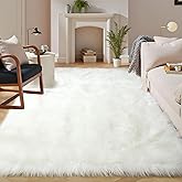 Latepis White Faux Fur Rug 8x10, Faux Fur Sheepskin Rug for Living Room, Fluffy Washable Fuzzy Rugs Carpet for Bedroom, Luxury Room Decor, Rectangle