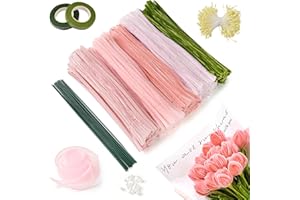 551 Pcs Pink Pipe Cleaner Flower Kit for Tulip Bouquets，Pipe Cleaners for Craft Flowers Chenille Stems Craft Supplies 5 Color