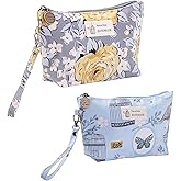 Qikuver Canvas Cosmetic Bags, 2 Pieces Cosmetic Bags for Women, Makeup bag Cute Cosmetic Bag Organizer Small Mini Makeup Pouch for Purse Toiletry Bag