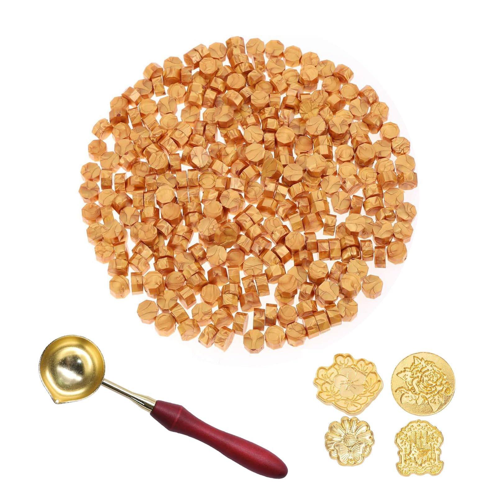 Wax Seal Stamp Kit, 200 Pcs Wax Seal Beads and 1 Wax Melting Spoon, Retro Octagon Sealing Wax Beads, Gold Wax Seal for Invitations Card Envelope Making Gift Wrapping
