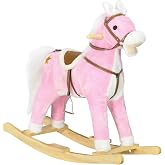 Qaba Rocking Horse with Sound Ride on Horse Gift for 3-8 Year Old Pink | with Saddle, Toddler Rocker