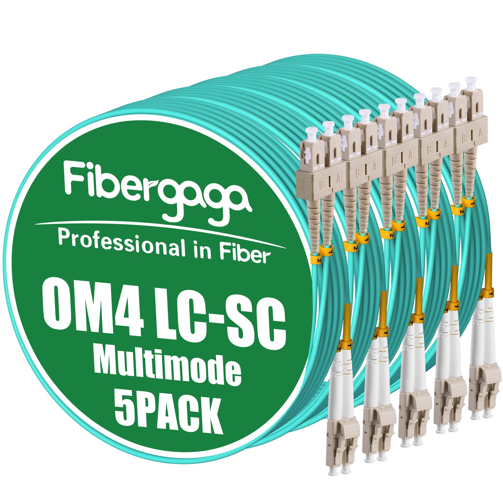Fibergaga-5Pack OM4 LC to SC Fiber Patch