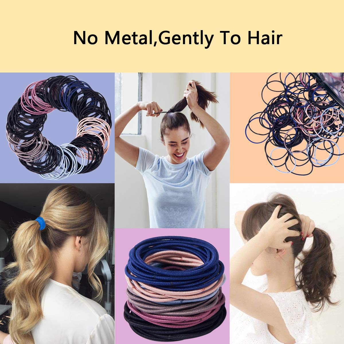 100pcs Hair Bands for Women Hair Elastic Ties，Mixed Color Stretchy Hair Scrunchies with Stroage Bag, Ponytail Holder for Thick and Thin Hair (Multi-colored) : Beauty
