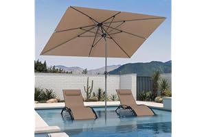 PURPLE LEAF 9' x 6' Rectangular Patio Umbrella Outdoor Table Umbrella Aluminum Frame Market Umbrella Sun Umbrella with 8 Sturdy Ribs Tilt for Garden Deck Lawn Pool Taupe