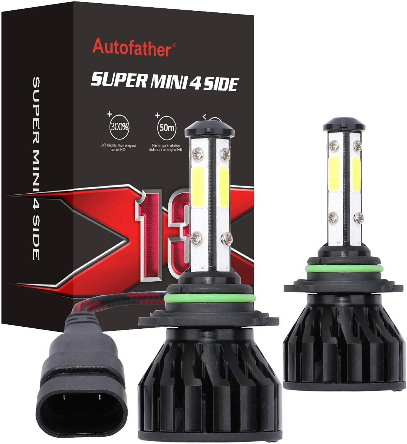 9006 LED Headlight Bulbs 6000K White 12000LM Extremely Bright HB4 Fog Light 4-Side Chips Adjustable Beam