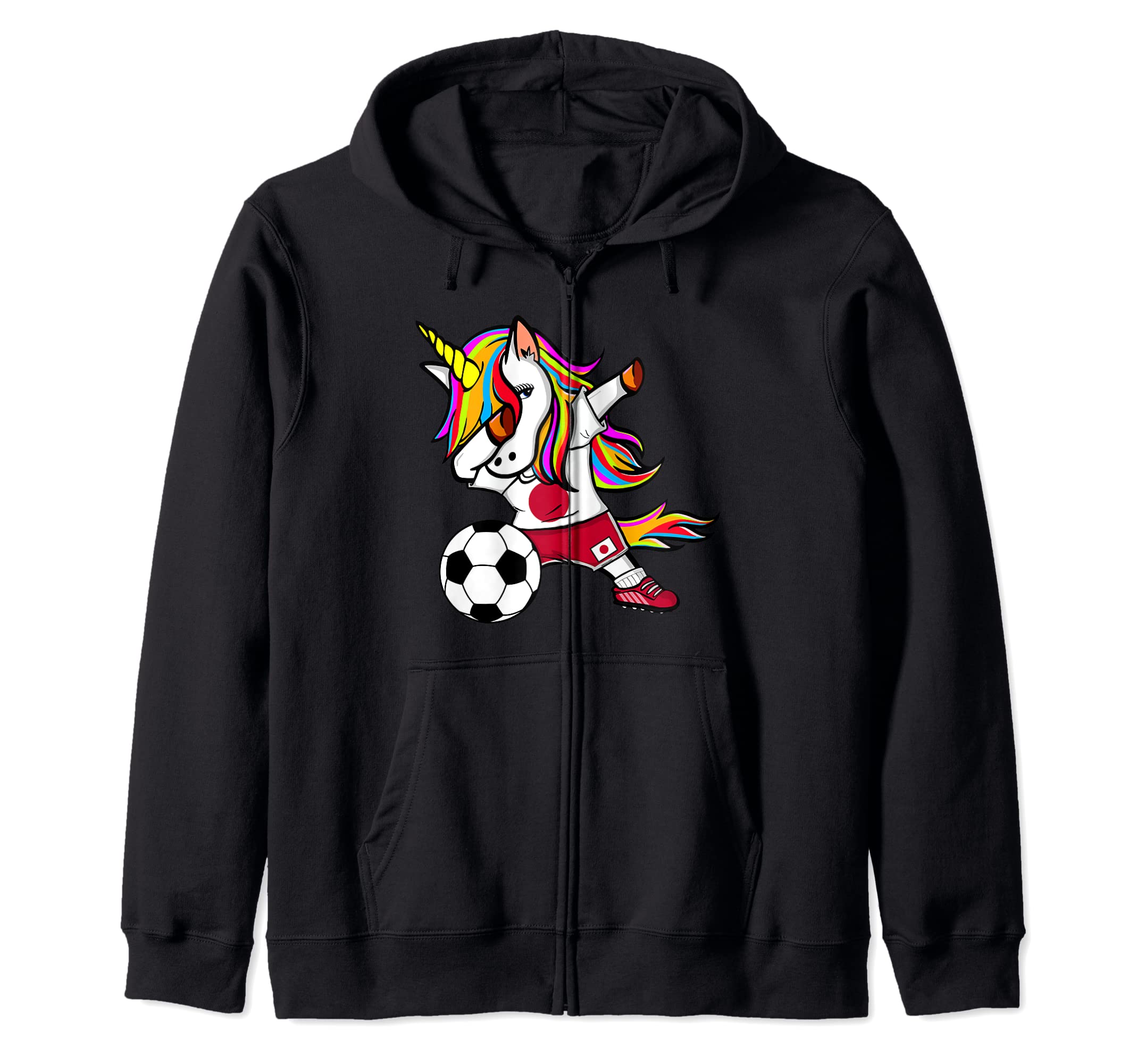 Funny Dabbing Unicorn Japan Football - Japanese Flag Soccer Zip Hoodie