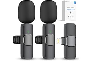 Kdewere 2 Pack Wireless Lavalier Microphone for iPhone iPad, Lapel Mics Plug-Play 2.4G Ultra-Low Delay Built-in Noise Reduction Chip 8H Working Time for Video Recording Interview Podcast Vlog YouTube