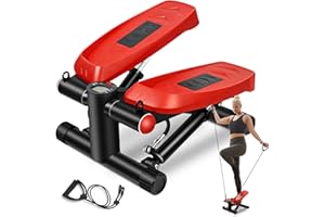 MOSUNY Steppers for Exercise, Mini with Resistance Bands Home Fitness, Upgraded Air Powered Stair 330LBS Loading, Super Quiet Hydraulic Fitness LCD Monitor, black & red, ‎8700L