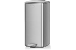 mVm 30L Kitchen Garbage Can, Step Garbage Can with Lid, Smooth Square Garbage Bin for Home Office (Tin)