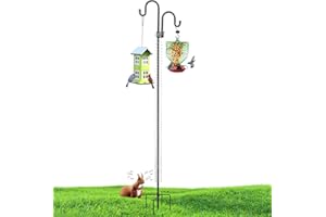 GERYMU Squirrel Proof Bird Feeder Pole, Bird Feeder Stand, Shepherds Hooks for Outdoor, Bird Feeder Poles for Heavy Duty, Tall Shepherds Hook for Bird Feeders for Outside Black 76 Inch with Spring