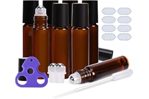 ULG 4/8/12-Pack Essential Oil Roller Bottles 10ml, Empty Bottles with Stainless Steel Roller Balls and Waterproof Labels, Roller Balls For Essential Oils