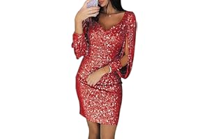 SGASY Holiday Dresses for Women, Pub Holiday Dress for Ladies A-Line Nice Long Sleeve Pleated Cocktail Soft Solid