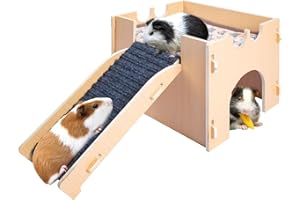 BESNEW Guinea Pig Hideout,Wooden Guinea Pig Castle with Stairs,Small Animal Houses Habitats for Guinea Pigs Hamsters Bunny Chinchillas Hedgehogs 12.5L x 10.2W x 9.8H in
