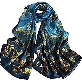 Sichdew Women's 100% Mulberry Silk Scarf Lightweight Long Floral Print Neck Scarf, Beach Wrap & Travel Photography Shawl Gift