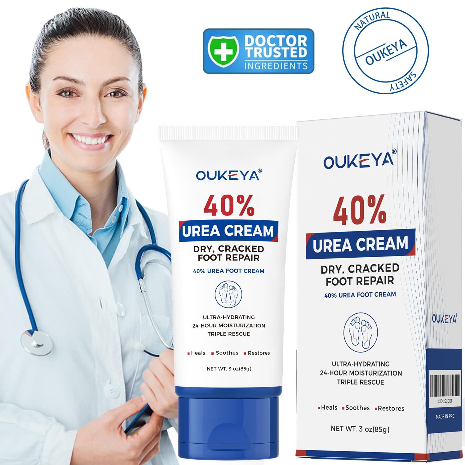OUKEYA Urea Cream 40 Percent Tube 3 Oz, Foot & Hand Cream for Dry Cracked, 40 per Urea Lotion for Feet Maximum Strength