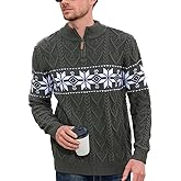 Makkrom Mens Ugly Christmas Sweater Quarter Zip Pullover Long Sleeve Snowflake Mock Neck Soft Knitted Sweaters