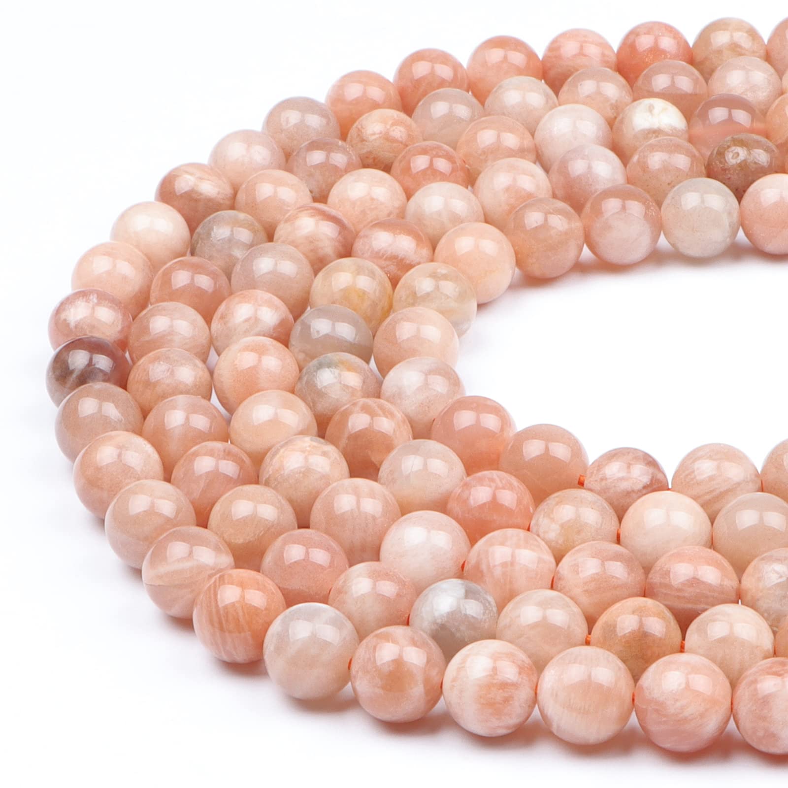 8mm Round Crystal Sunstone Gemstone Beads, 47-50pcs Loose Smooth Healing Power Stone Beads for Bracelet Necklace Jewellery Making and DIY Crafts, 1 Strand 15.5" — image 1