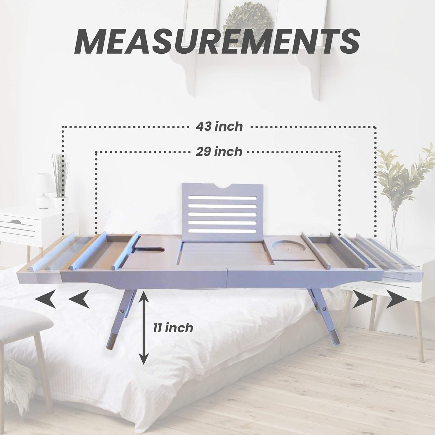 Luxury Bamboo Bathtub Caddy and Bed Tray with Foldable Legs. This Premium Expandable Bath Tray Fits Most Baths and Includes 2 Removable Bathtub Accessories Trays: Kitchen & Dining