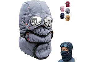 Winter 3 in 1 Thermal Hat with Glasses Windproof Ski Mask Cap Fashion Warm Hat,Cycling Windproof Ski Cap with Mask & Goggles
