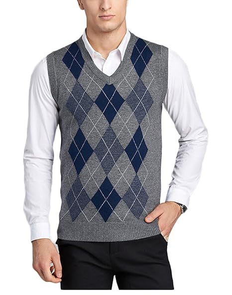 Men S V Neck Argyle Pattern Sweater Business Vest Cardigan