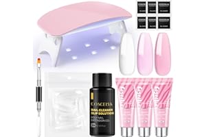 COSCELIA Poly Nail Extension Gel Kit, 3 Colors Builder Nail Gel Clear Pink with Nail Lamp Slip Solution Tips Brush Poly Nail Gel Starter Kit for Beginners with Everything Gifts for Women DIY