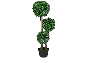 HOMCOM 3ft/35.5" Artificial 3 Ball Boxwood Topiary Tree with Pot, Indoor Outdoor Fake Plant for Home Office, Living Room Decor