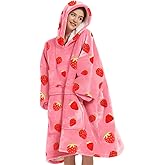 KFUBUO Wearable Blanket Hoodie for Adults Sherpa All Patterns Oversized Sweatshirt Blanket with Pockets Cute Birthday Gifts for Sister Strawberry