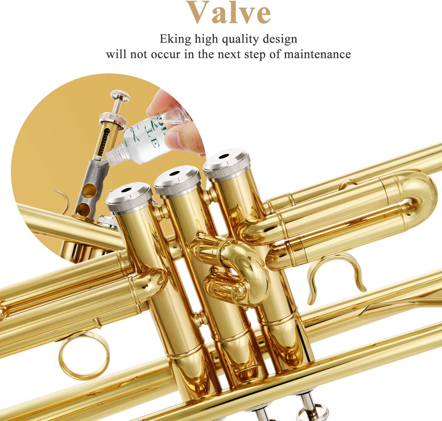 Eking Standard Student Trumpet Brass Gold Bb Trumpet Beginner with Hard Case Gloves Cloth 7C Mouthpiece and Valve Oil, KTR-400: Musical Instruments