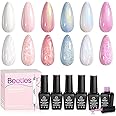 Beetles Pearl Gel Nail Polish 6 Colors Shimmer Glitter White Pink Blue Gel Nail Polish Mermaid Gel Soak Off Uv Led Summer Gel Polish Swirl Thread Effect DIY Manicure Art Gift for Women