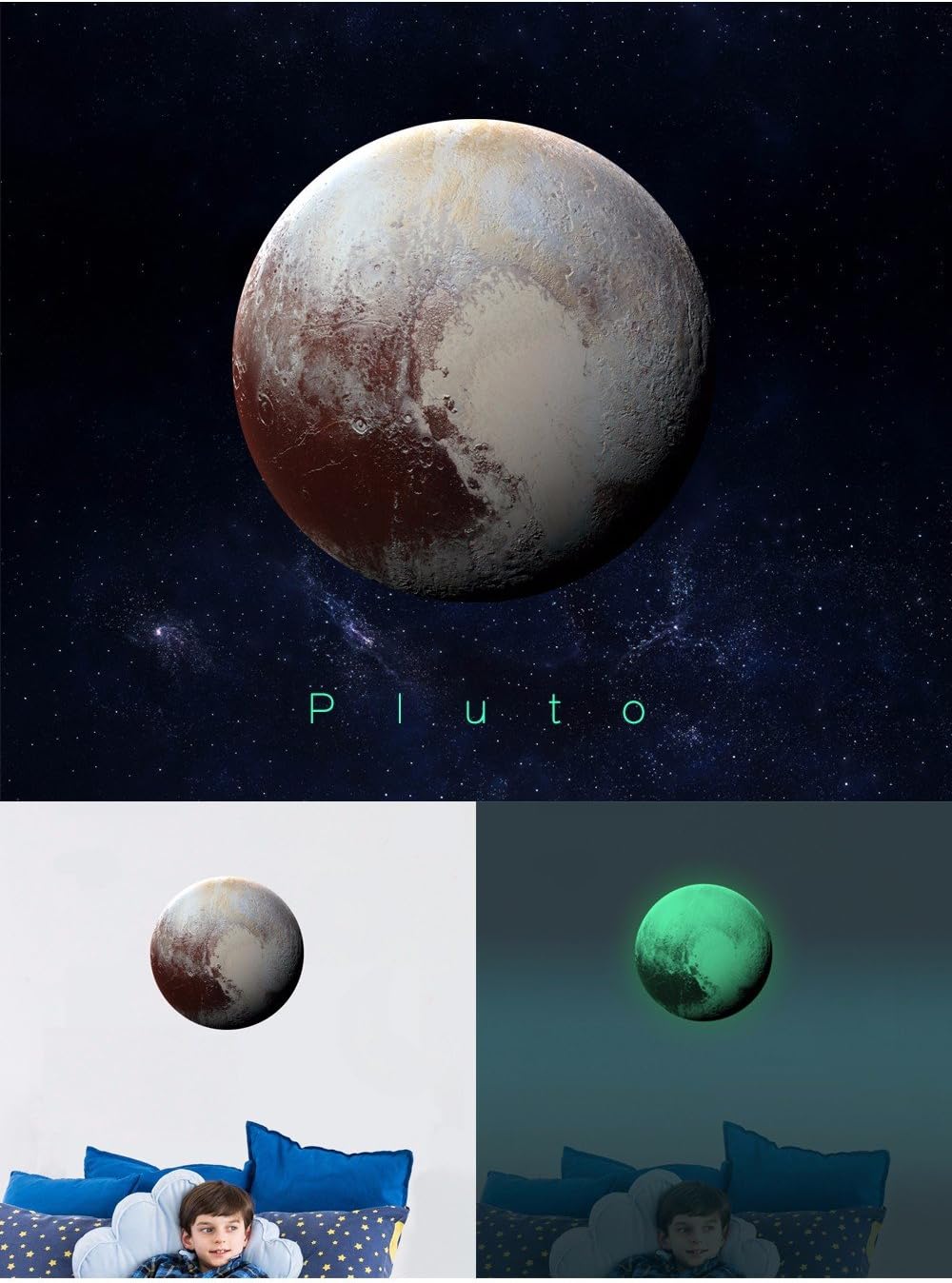 lumentics Wall Sticker Pluto - Glow in The Dark Wall Sticker. Photoluminescent, Adhesive Planet Wall Printing. (30cm) - Image 4