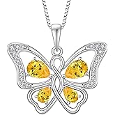 Rocayi Butterfly Necklace 925 Sterling Silver Cubic Zirconia Birthstone Jewelry Gifts for Women Wife Mother