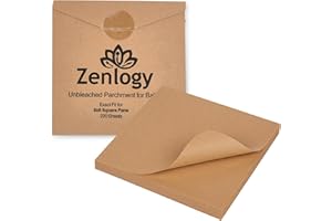 Zenlogy 8x8 Parchment Squares (200 sheets) - Unbleached, Non-stick, Pre-cut Parchment Paper - Fits 8x8 Brownie Square Pans and Toaster Oven Trays, and Air Fryer - Great for Wraps, Baking, Roasting