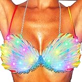 REETAN Light Up Bra Top LED Sparkly Bikini Rave Accessories for Women Blue